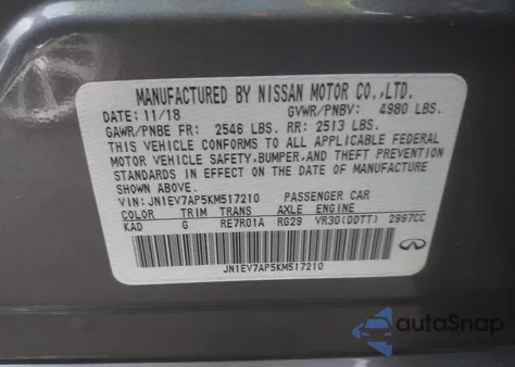 2019 Infiniti Q50 3.0T Luxe из США, поврежденный, VIN JN1EV7AP5KM517210